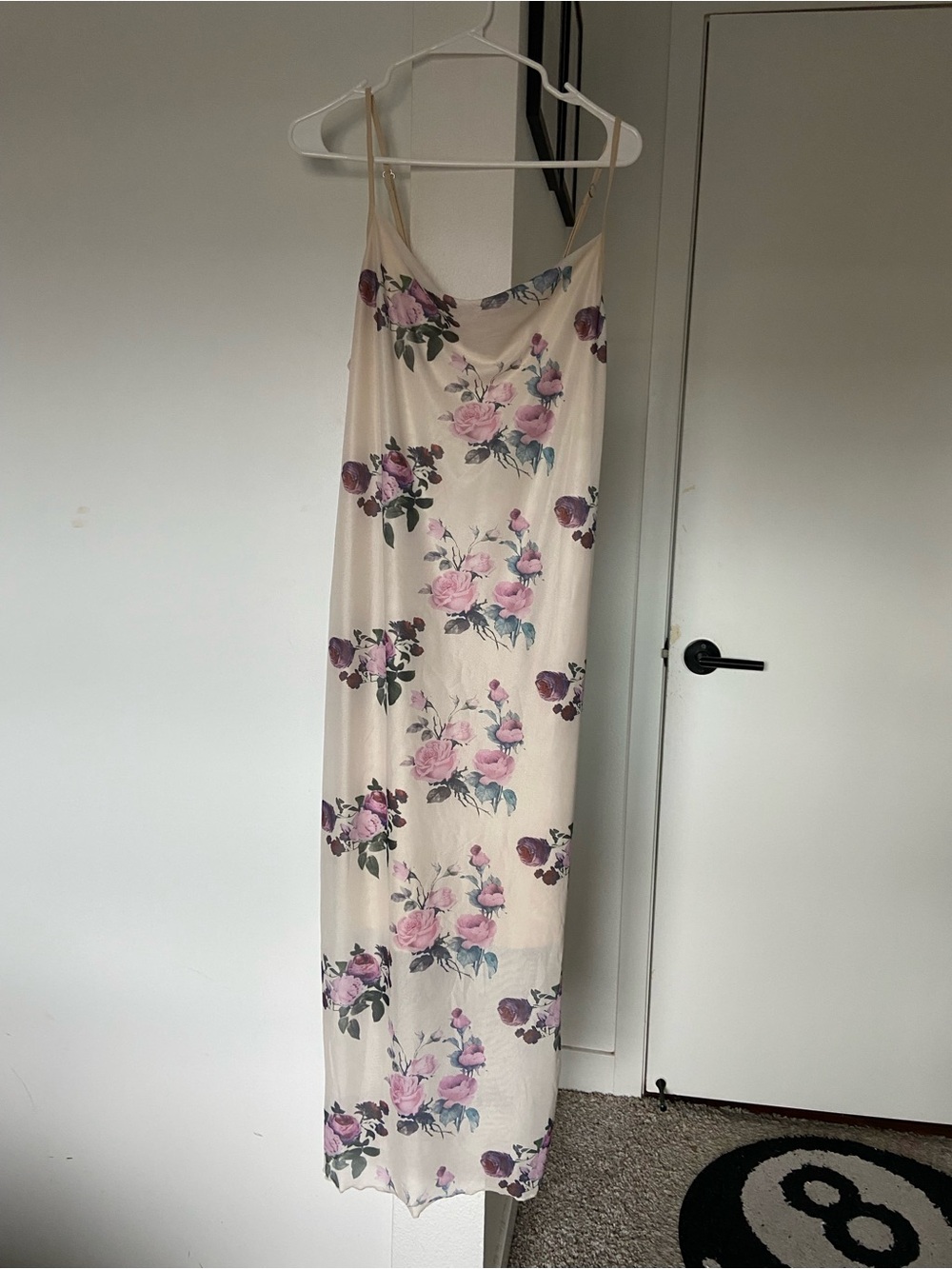 SHEIN Cream Maxi Slip Dress with Pink & Purple Floral Print